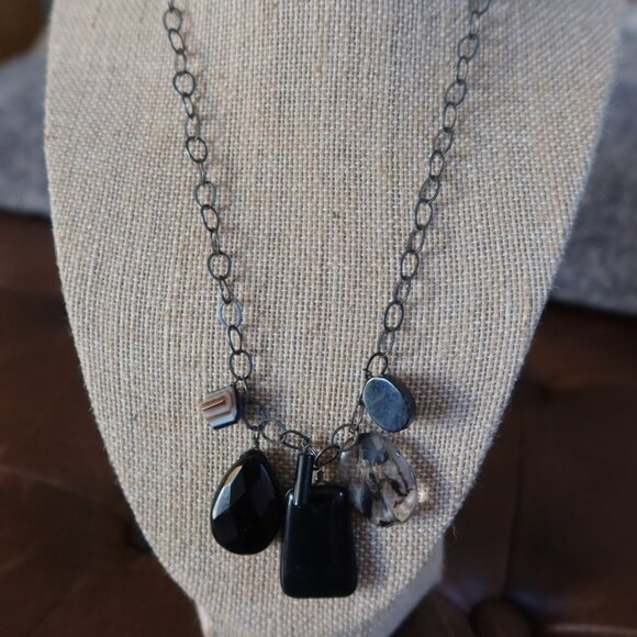 Black onyx beads and sterling silver Sherzada necklace pendant up to 18.25" - Picture 4 of 13